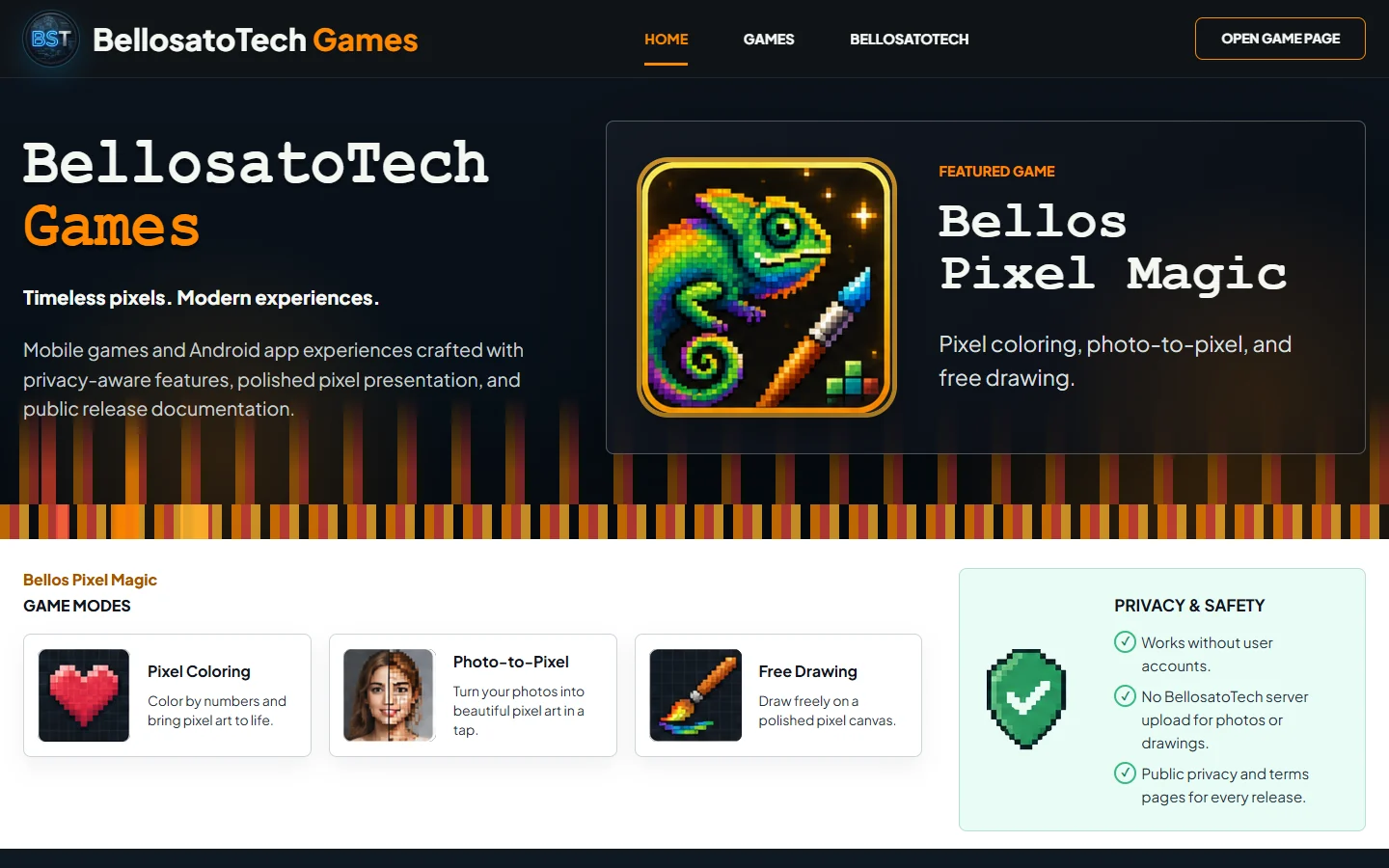 Preview of the BellosatoTech Games website